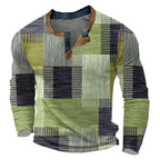 Pull col Henley à motif patchwork coloré vert pour homme