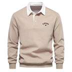 Pull polo col contrasté manches longues beige pour homme