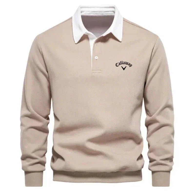 Pull polo col contrasté manches longues beige pour homme