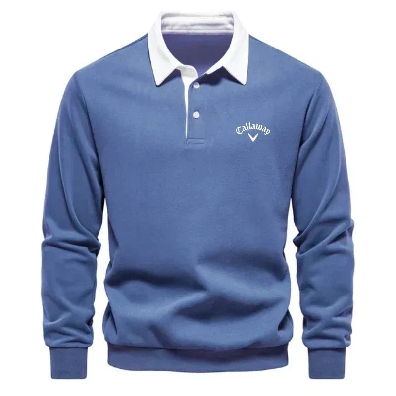 Pull polo col contrasté manches longues bleu pour homme