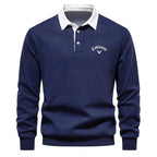 Pull polo col contrasté manches longues bleu marine pour homme