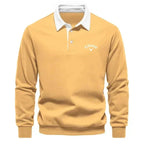 Pull polo col contrasté manches longues jaune pour homme