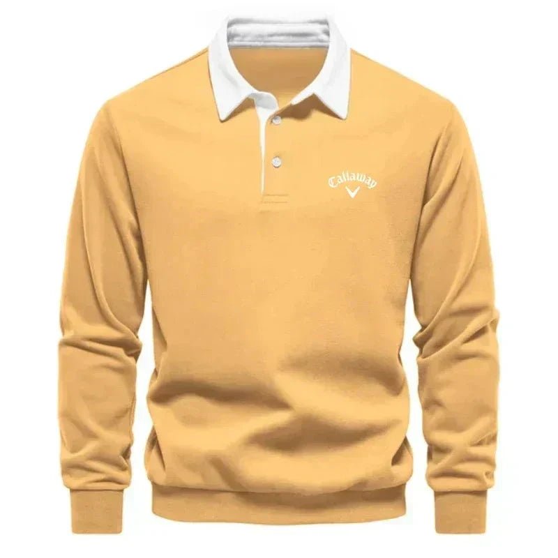 Pull polo col contrasté manches longues jaune pour homme
