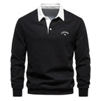Pull polo col contrasté manches longues noir pour homme