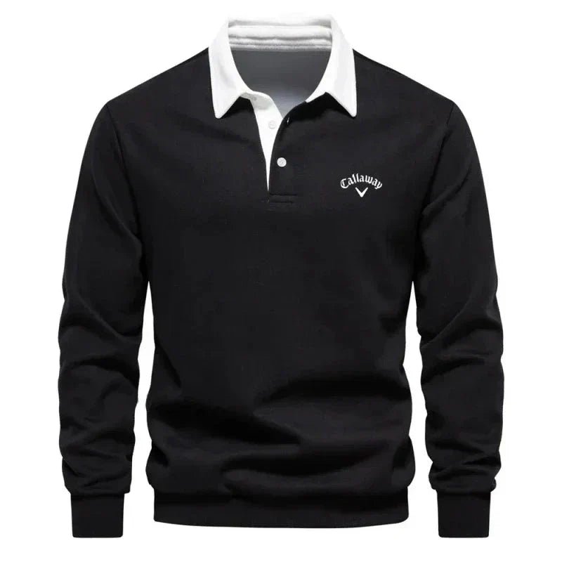 Pull polo col contrasté manches longues noir pour homme