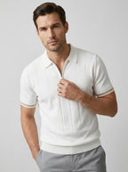 Pull polo zippé à rayures verticales blanc pour homme