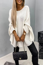 Pull poncho ample manches chauve-souris blanc pour femme
