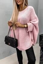 Pull poncho ample manches chauve-souris rose pour femme