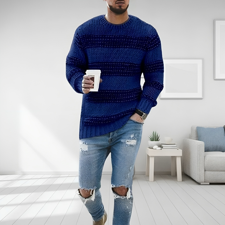 Pull rayé col rond bleu pour homme