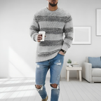 Pull rayé col rond gris pour homme