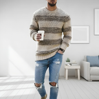 Pull rayé col rond kaki pour homme
