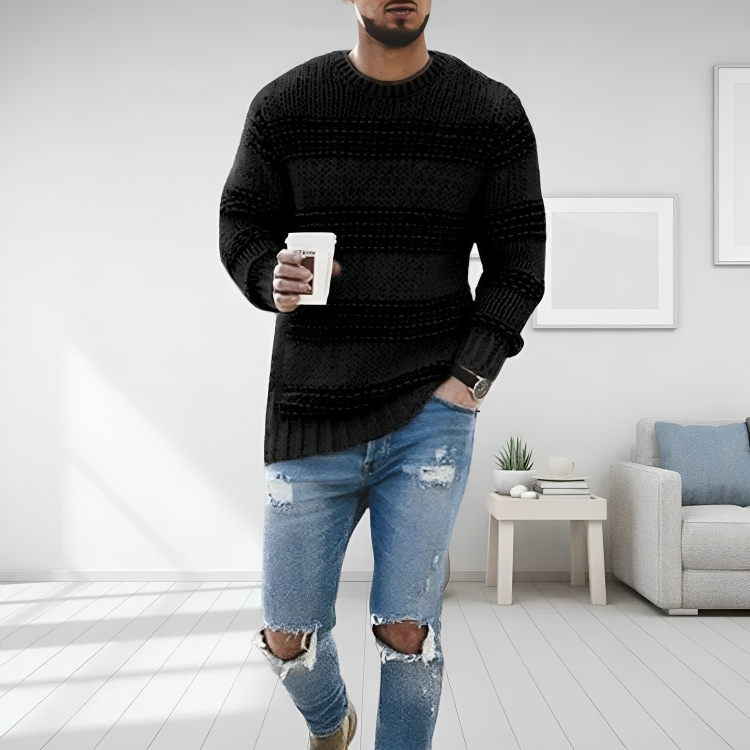 Pull rayé col rond noir pour homme