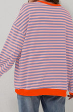 Pull rayé oversize à capuche pompom pour femme – vue 3