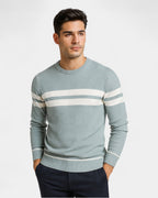 Pull texturé rayures contrastées col rond bleu pour homme