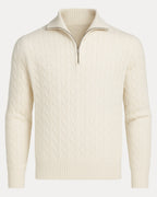 Pull torsadé col montant demi-zip pour homme