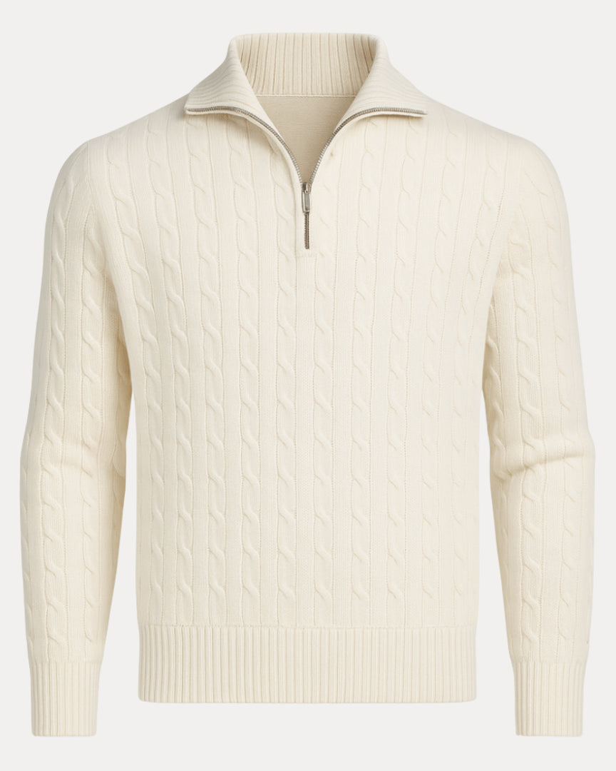 Pull torsadé col montant demi-zip pour homme
