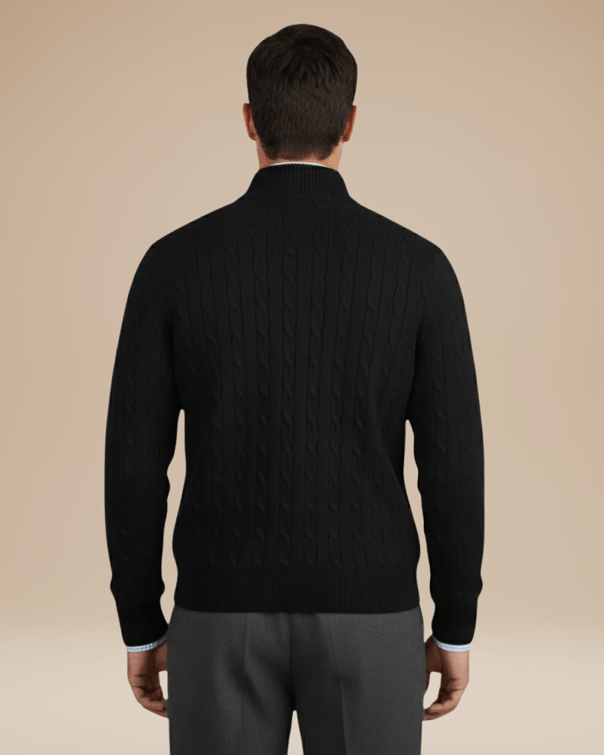 Pull torsadé col montant demi-zip pour homme – vue 3