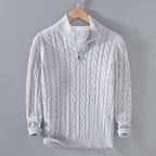 Pull torsadé demi-zip col montant gris pour homme