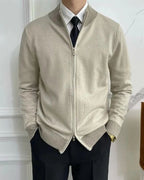 Pull zippé col montant finitions côtelées beige pour homme