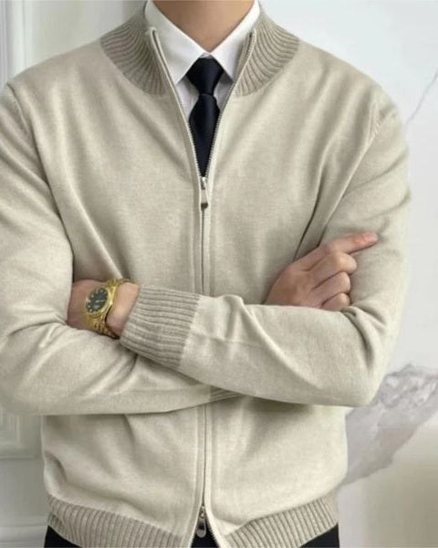 Pull zippé col montant finitions côtelées pour homme – vue 2