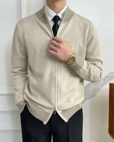 Pull zippé col montant finitions côtelées pour homme – vue 3