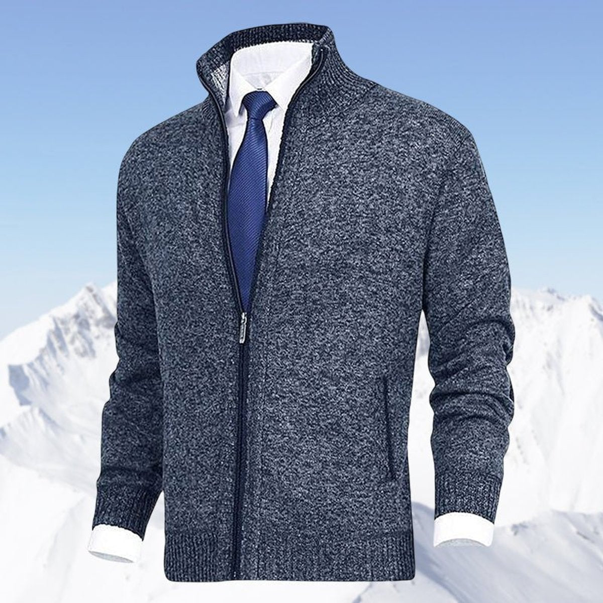 Pull zippé col montant avec poches bleu pour homme