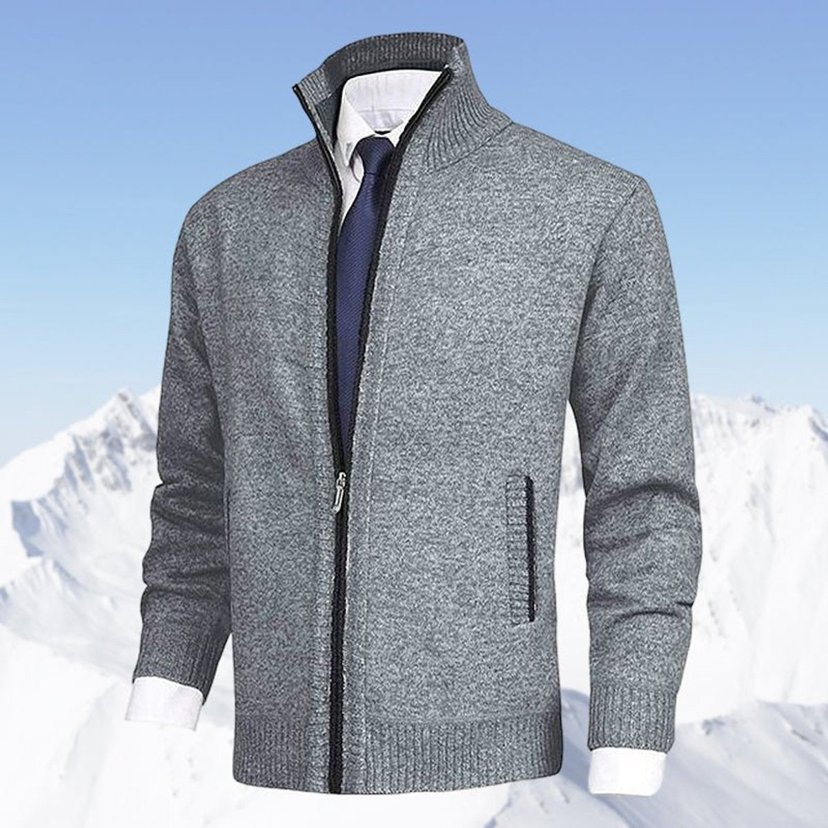 Pull zippé col montant avec poches gris clair pour homme