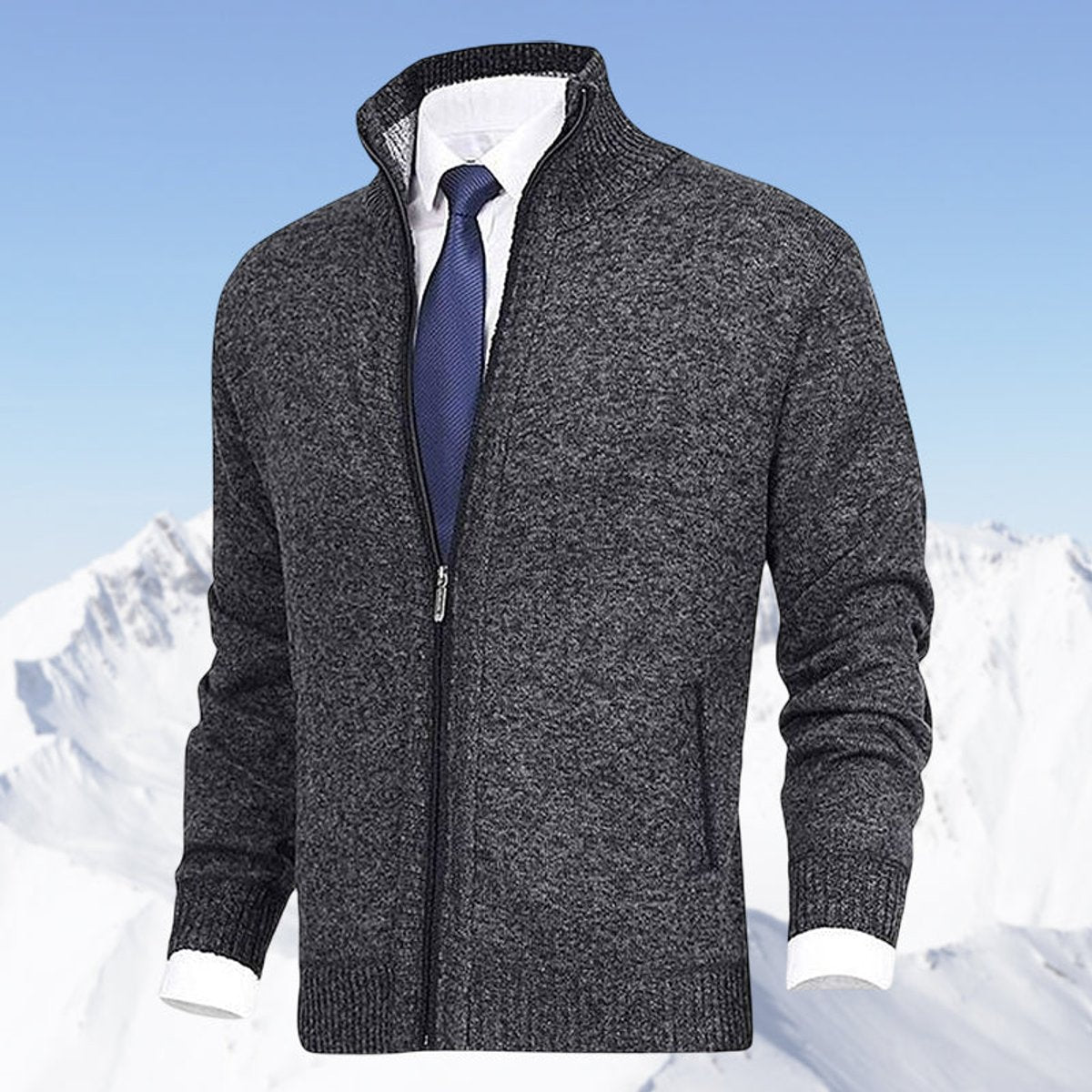 Pull zippé col montant avec poches gris foncé pour homme