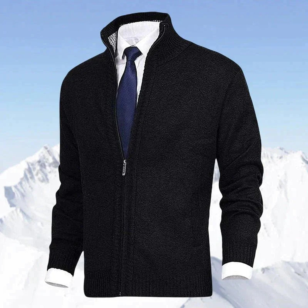 Pull zippé col montant avec poches noir pour homme