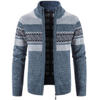 Pull zippé jacquard col montant bleu pour homme
