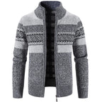 Pull zippé jacquard col montant gris pour homme