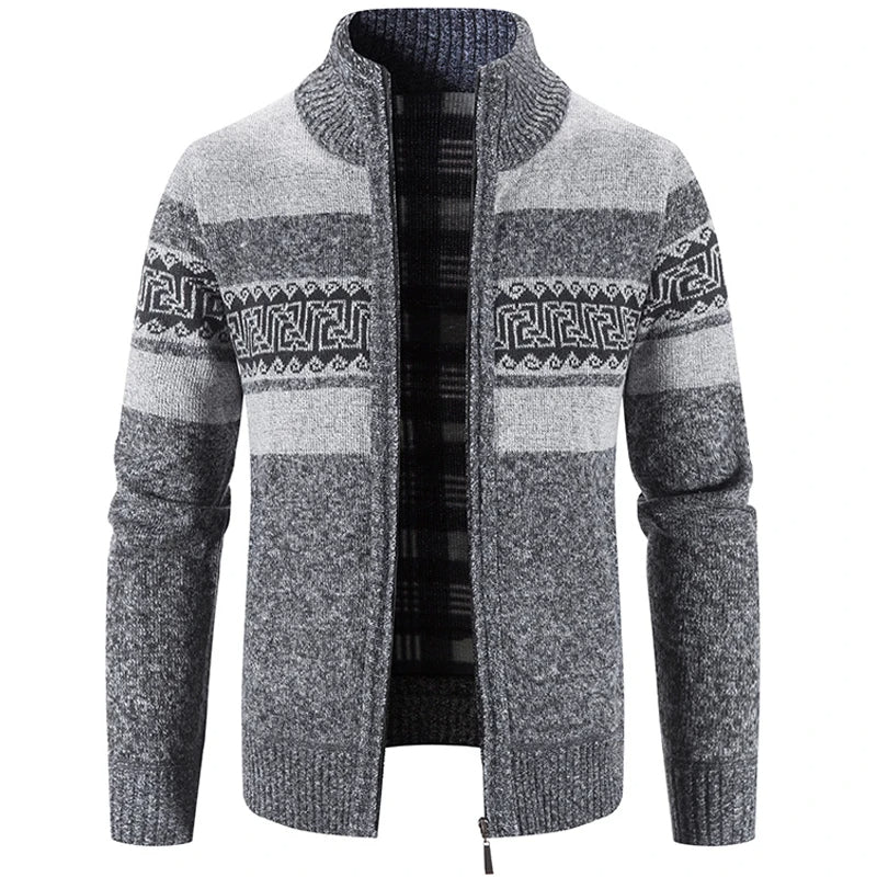 Pull zippé jacquard col montant gris pour homme