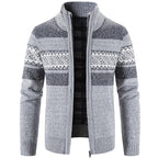 Pull zippé jacquard col montant gris clair pour homme