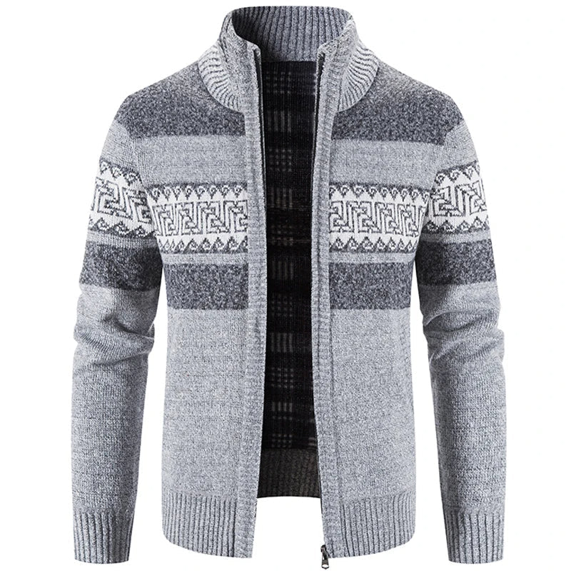 Pull zippé jacquard col montant gris clair pour homme