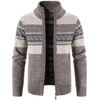 Pull zippé jacquard col montant taupe pour homme