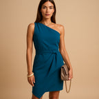 Robe asymétrique une épaule avec nœud bleu pour femme