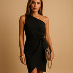 Robe asymétrique une épaule avec nœud noir pour femme
