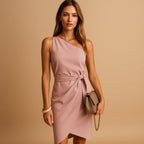 Robe asymétrique une épaule avec nœud rose pour femme