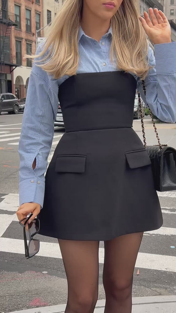 Robe bustier courte à poches asymétriques pour femme