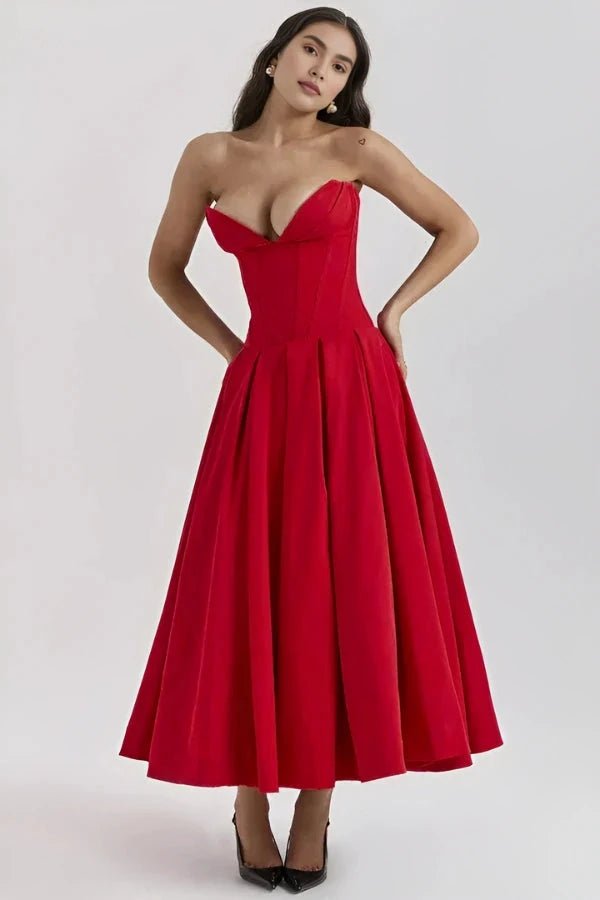 Robe bustier midi jupe volumineuse