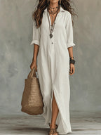 Robe longue à col V et fentes latérales pour femme