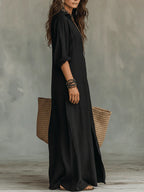 Robe longue à col V et fentes latérales pour femme