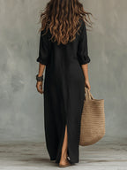 Robe longue à col V et fentes latérales pour femme