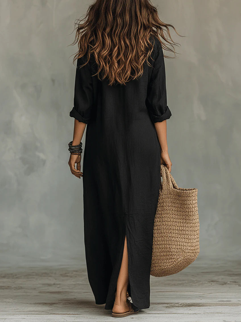 Robe longue à col V et fentes latérales pour femme