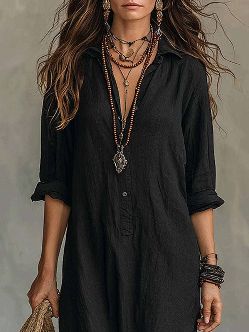 Robe longue à col V et fentes latérales pour femme