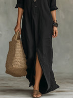 Robe longue à col V et fentes latérales pour femme