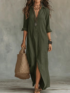 Robe longue à col V et fentes latérales pour femme