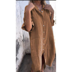Robe chemise longue ample en lin à boutons pour femme