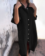 Robe chemise longue ample en lin à boutons pour femme