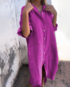Robe chemise longue ample en lin à boutons pour femme